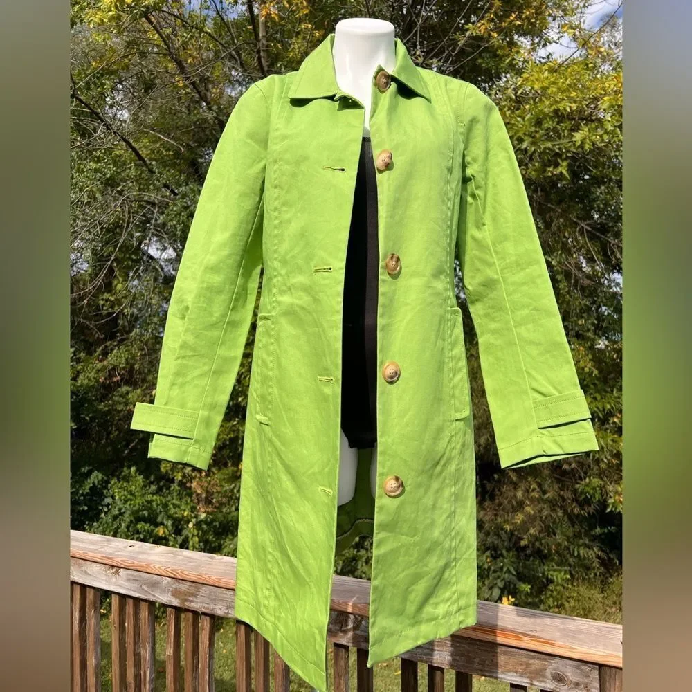 Old Navy Lime Green Button Down Trench Coat Size Medium